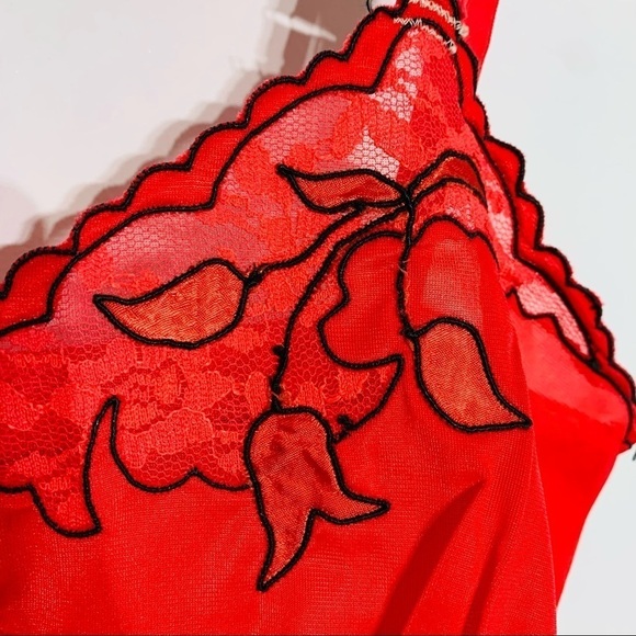 Vintage red embroidered lace slip dress medium womens - Picture 5 of 11